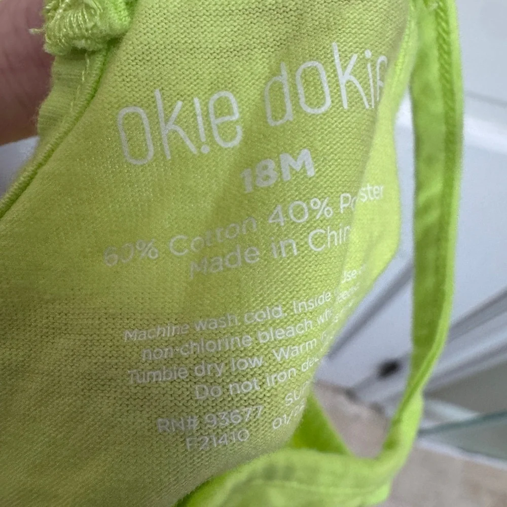Okie Dokie 18M Green Toucan Girls Tank Top onesie Bodysuit